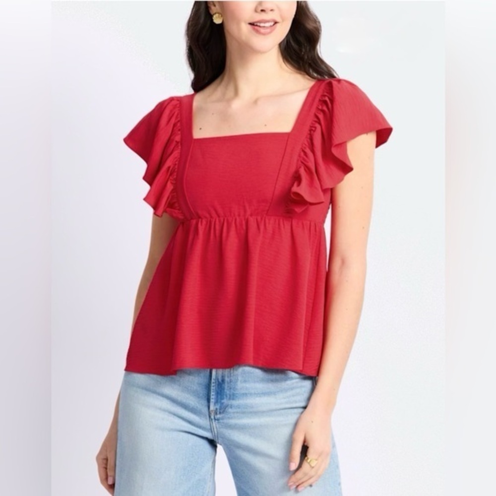 Red Ruffle Sleeve Top